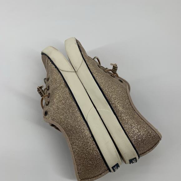 Sperry Top Sider Glitter Covered Sneakers Size 8 Womens Gold Slip On Canvas - Picture 6 of 8